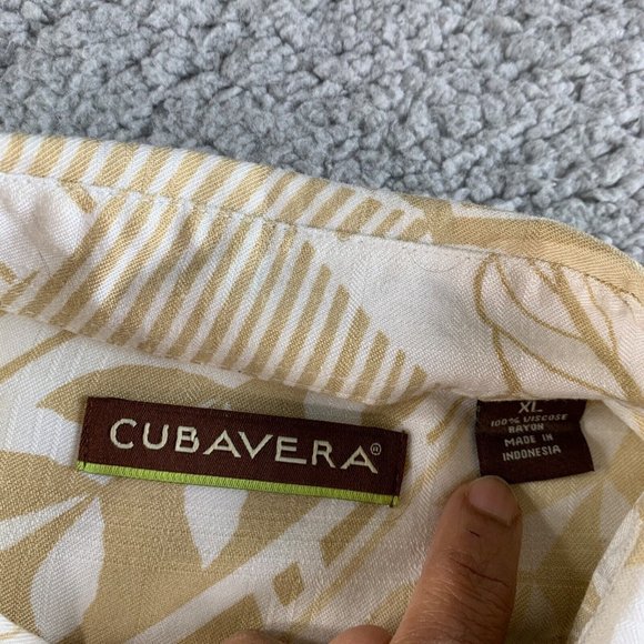 Cubavera Hawaiian Shirt Mens XL Ivory Beige Floral Rayon Tropic Casual‎ Camp NEW - Picture 3 of 12